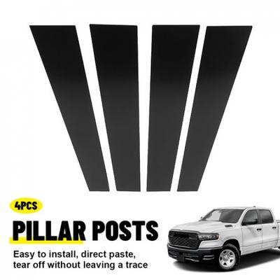 Pour -2024 Dodge RAM 1500 Pilier de Fenêtre Aspect Noir Autocollant Garniture 4PCS