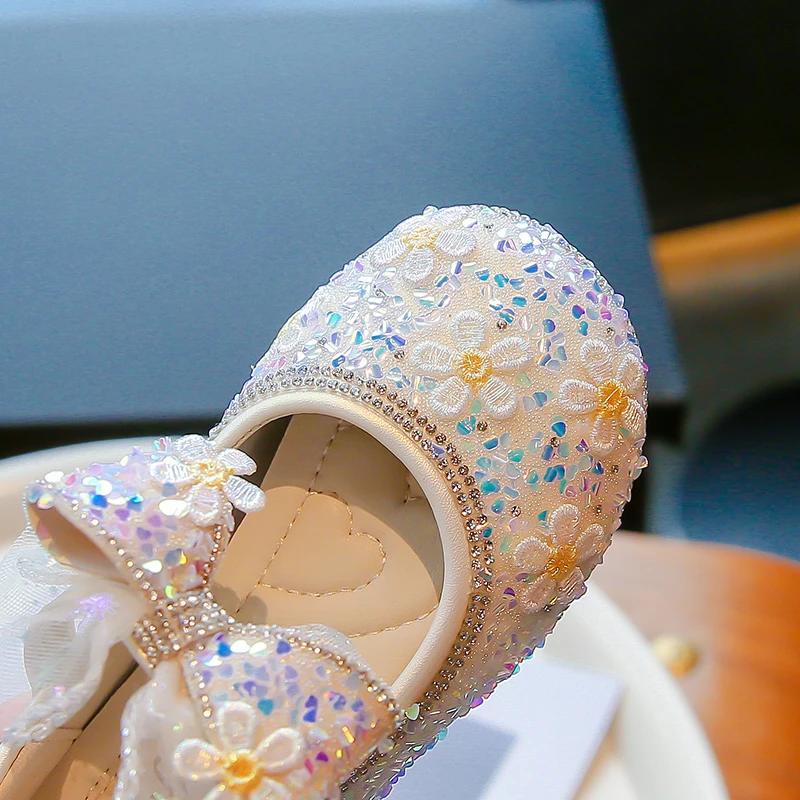 2024 Children Leather Shoes for Girls Summer New Fashion Comfortable Princess Sweet Bowtie Soft Anti-slippery Cool Dress Shoes