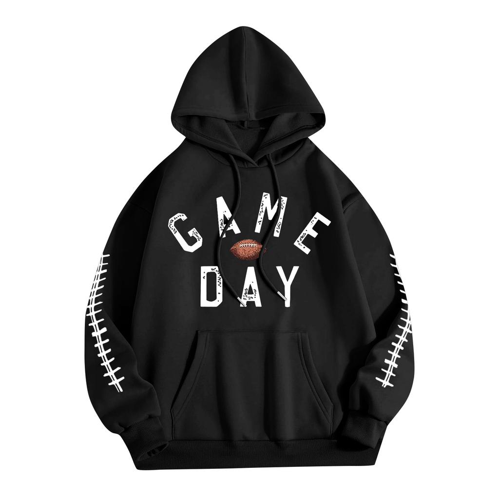 Women's Fashionable, Casual, Comfortable Round-neck, Hooded, Long-sleeved, Rugby-print Warm Sweater