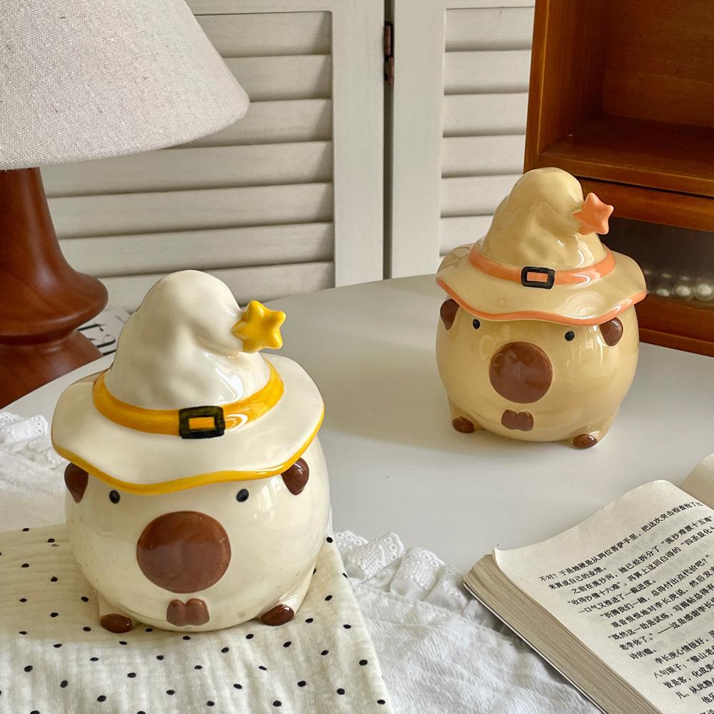 Halloween/Christmas Gift Coffee Cup,Wishing and Praying Ceramic Mug - Novelty Coffee Mug, Cute Decorative Mug With Lid 350ML