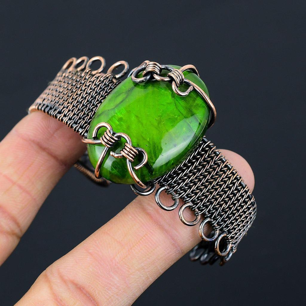 Zelený bleskový labradoritový drahokam z čistého medeného drôtu ručne vyrábaná manžeta/náramok