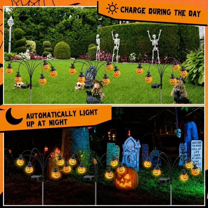 Halloween Solar Pumpkin Garden Lights Outdoor Waterproof Orange Ghost Lights Garden Yard Terrace Holiday Horror Decorations
