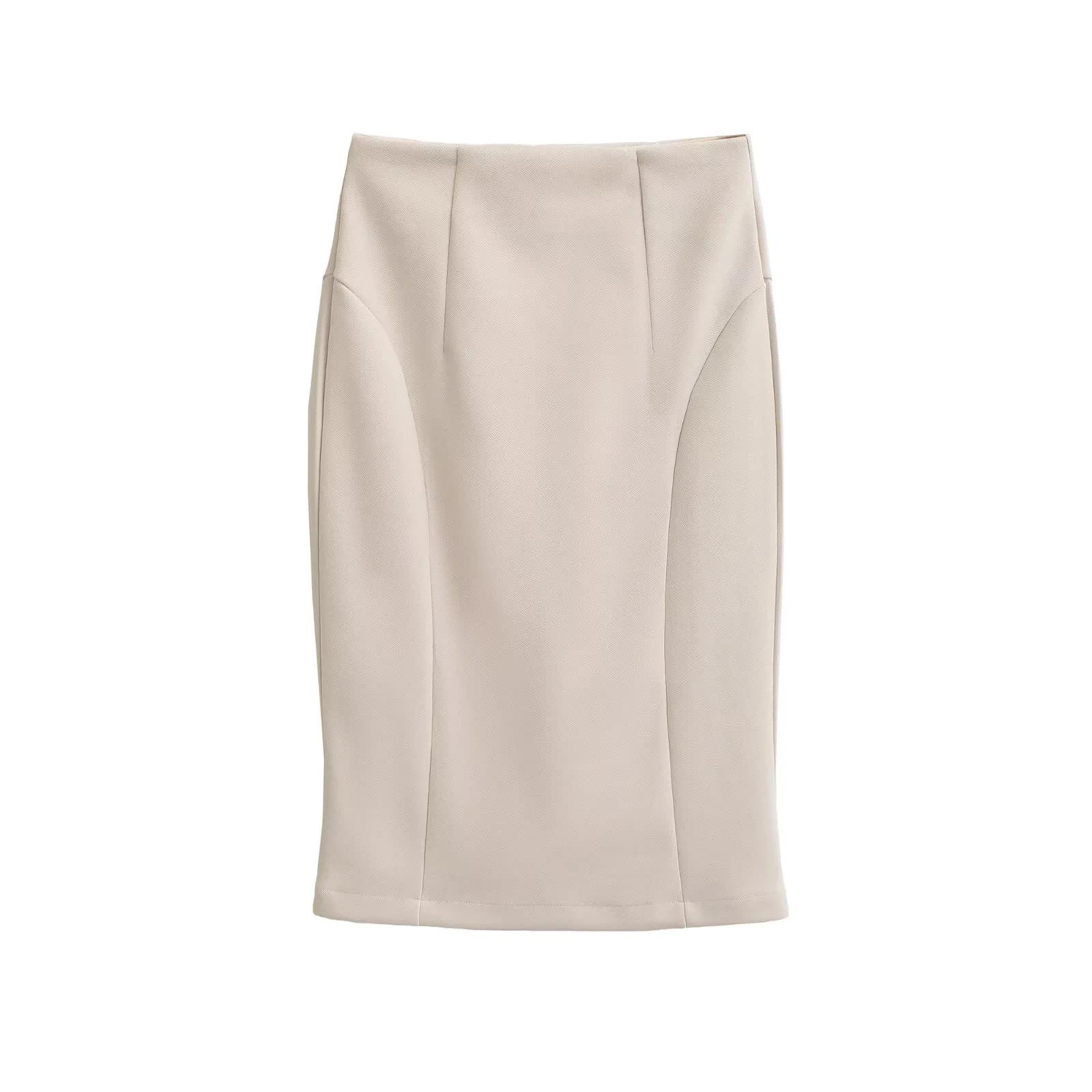 Ретро-юбка-карандаш миди с высокой талией, зауженная, с разрезом сзади - Женская осенняя коллекция Small бежевый