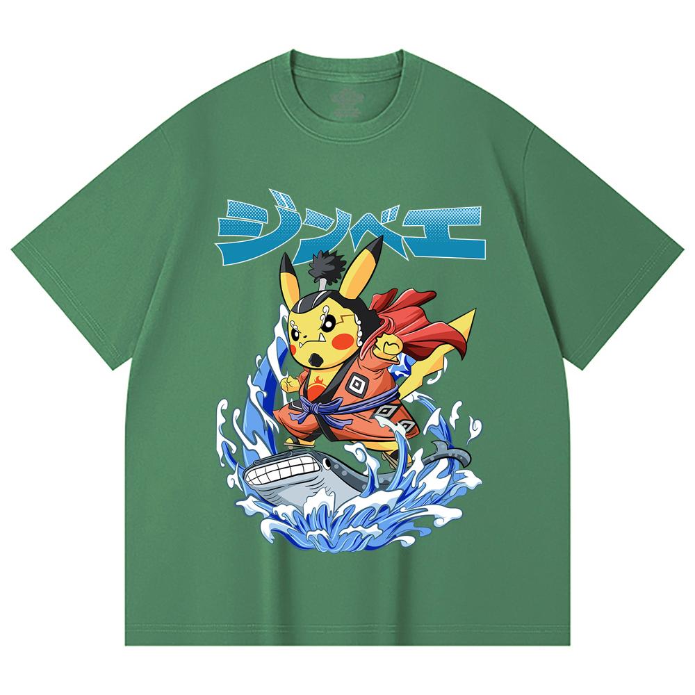 230 Gsm 100% Cotton Pokemon V11 Jimbei Pikachu Print Unisex Heavy Cotton T Shirt