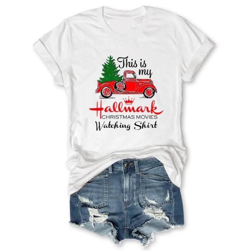 Letní dámská trička s krátkým rukávem, módní, ležérní, s 3D potiskem vánočního stromku a kulatým výstřihem