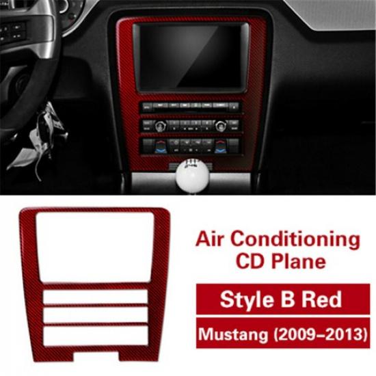 Carbon Fiber Central Control CD Panel Cover Sticker For Ford Mustang 2009-2013 Style B-Red