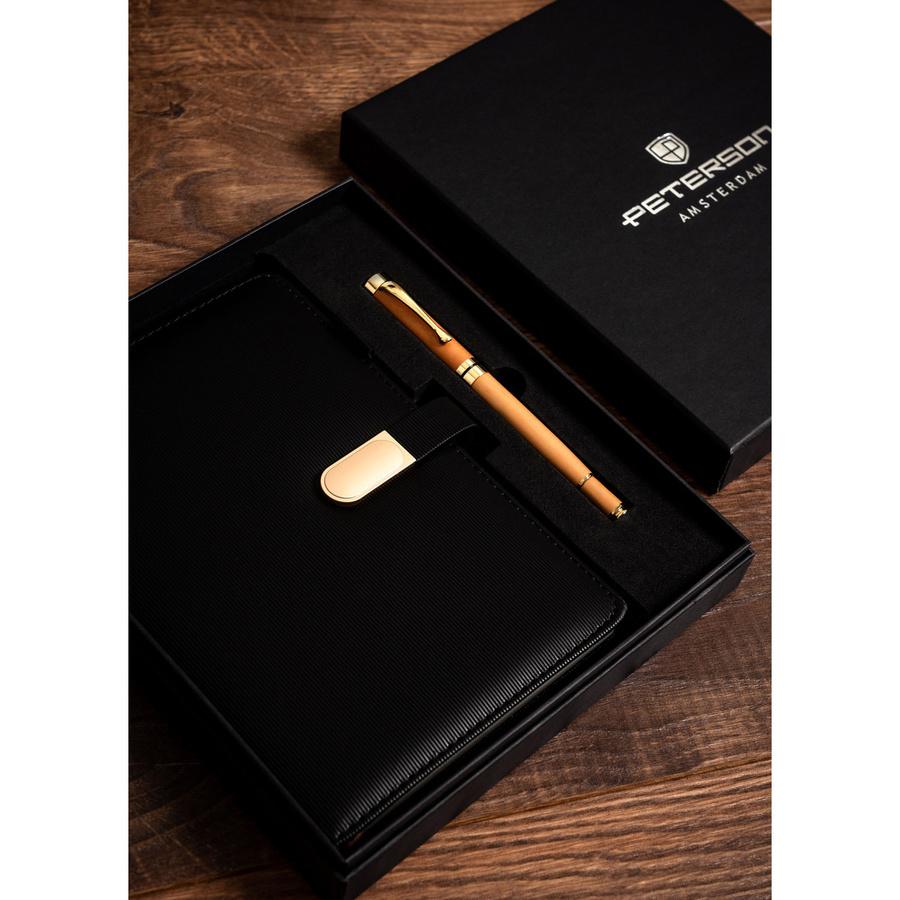 Gift Set: Black, Elegant A5 Lined Notebook and Pen with Black Ink - Peterson