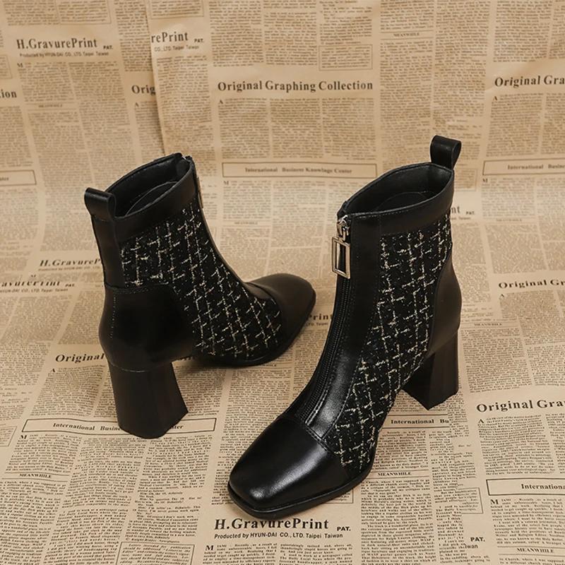 High Heels Ankle Boots Women Chunky Square Toe Shoes Woman 2024 Trend Winter New Chelsea Snow Botas Zipper Goth Mujer Zapatos