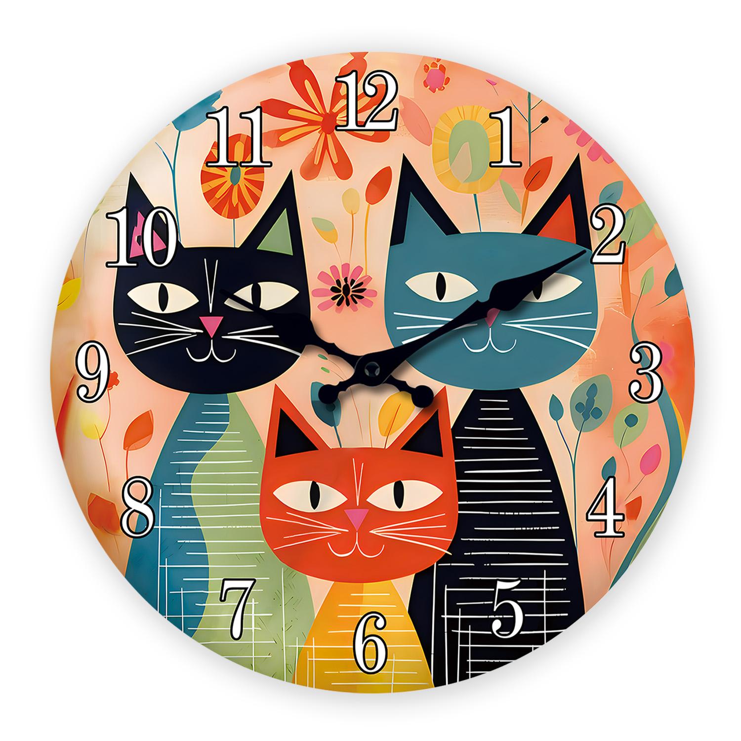 High-Quality Retro High-Quality Art High-Quality Cute High-Quality Cat High-Quality Family High-Quality Wooden High-Quality Wall High-Quality Clock (as the picture,10Inch)