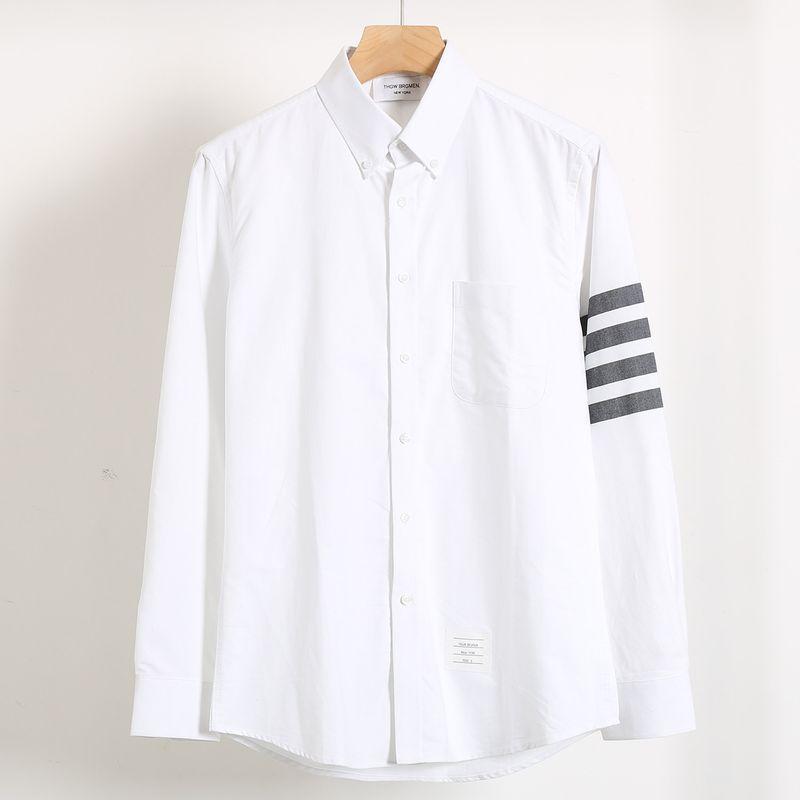 Foreign Trade Pure Cotton Oxford Cloth White Shirts Men's Classic Four Bars Business Long sleeve Trendy Casual Couple Shirt Trendy