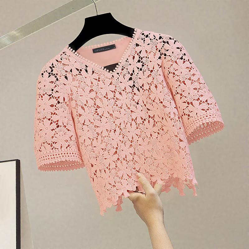 ZANZEA Women Summer V-Neck Short Sleeve Casual Lace Patchwork Blouse