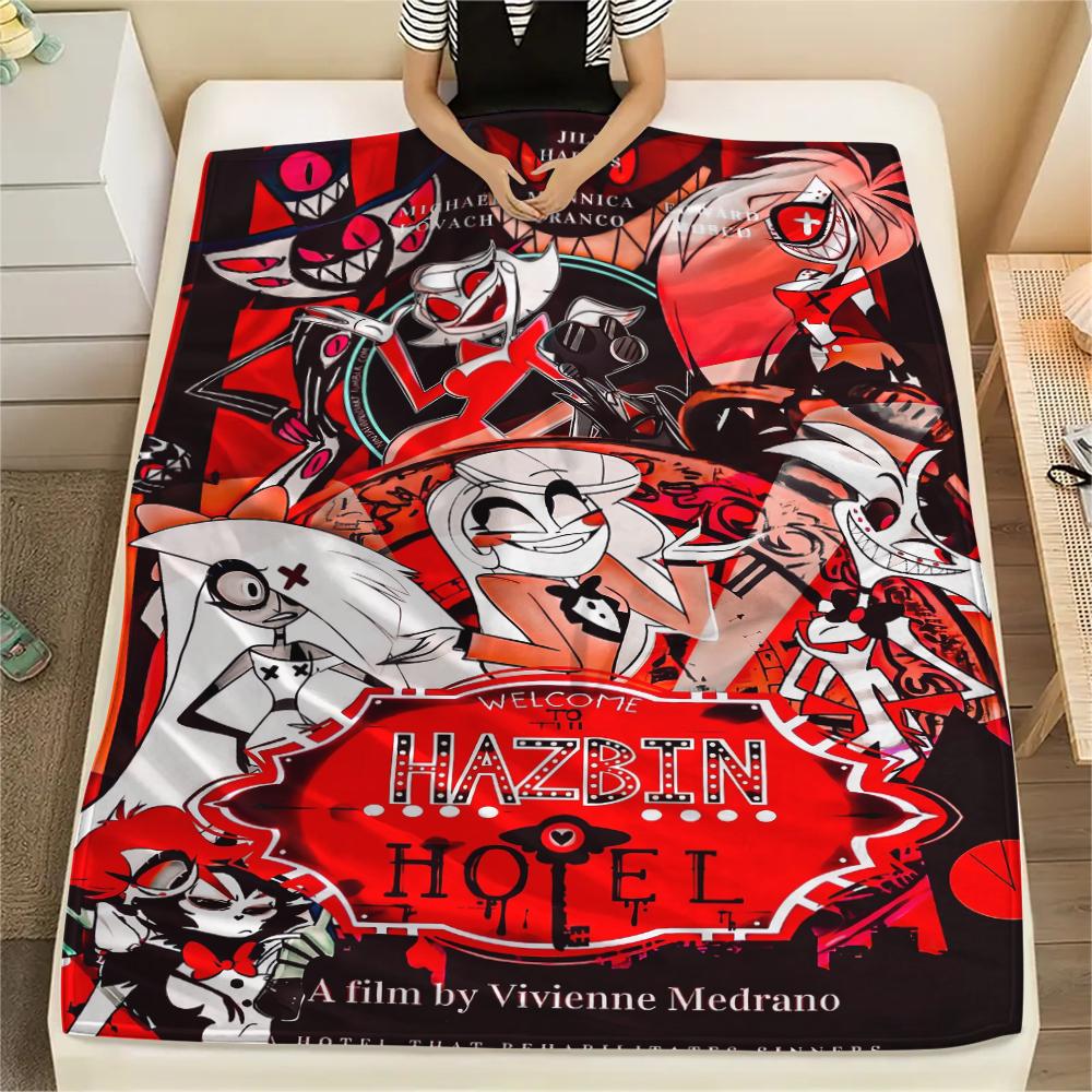 1Pc Hazbin Hotel Print Flannel Blanket, High Quality Comfortable for All Seasons, Home Decor, Warmth and Comfort, Perfect for Christmas Gifts