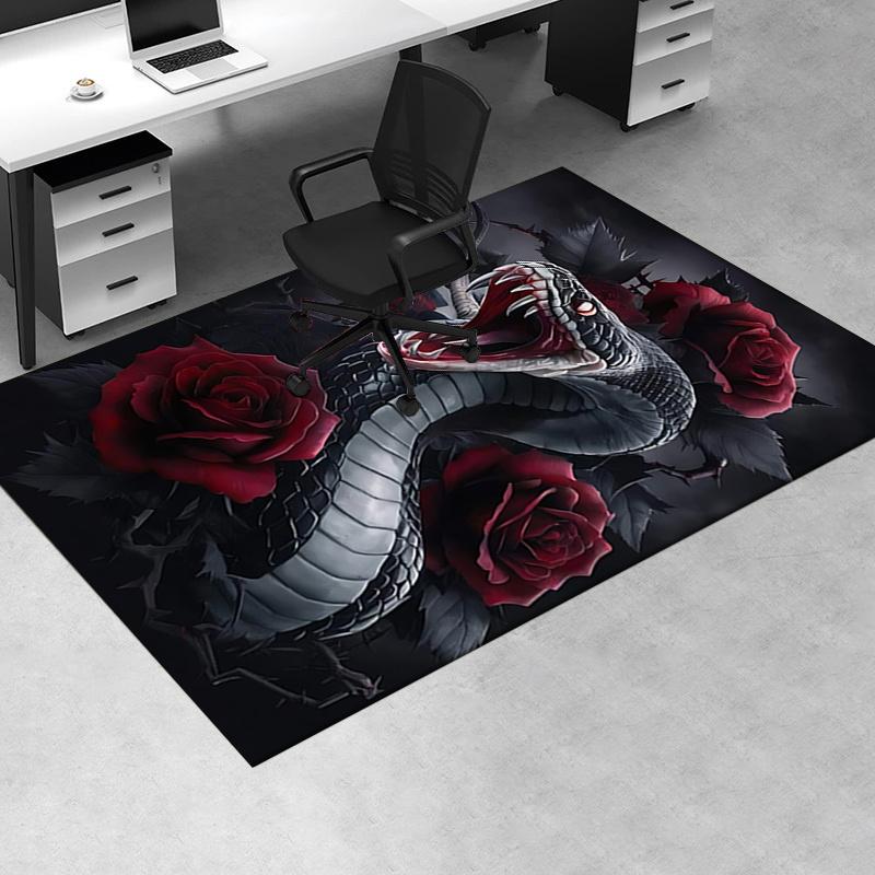 Black Snake and Red Roses Chair Mat Office Carpet, Oversized Rug for Home Decor, Desk Pad Gift, Suitable for Bedroom, Living Room, Various Rooms