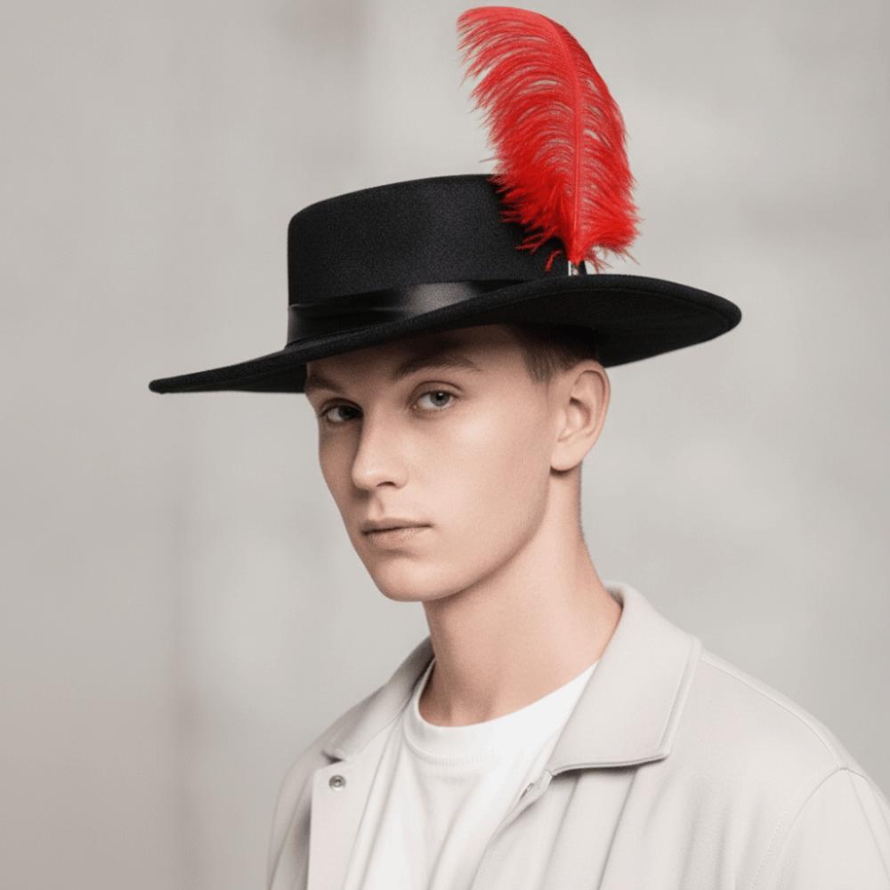 Felt Feather Stage Cap Artificial Feather Masquerade Headwear Cavalier Top Hat Stage Performance