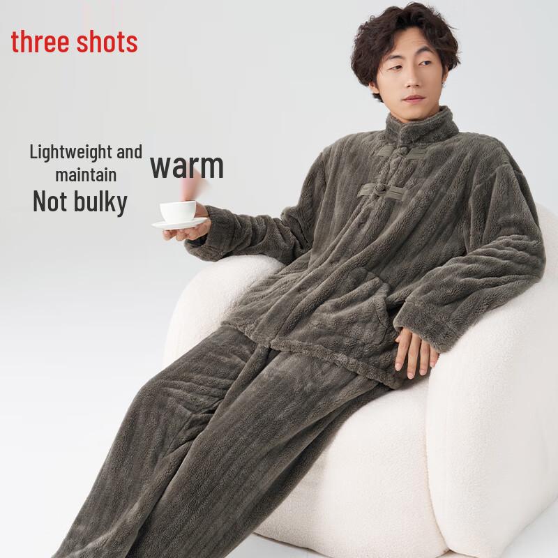 Sanqiang Men s Fluffy Fleece Winter Cardigan Pajama Set L