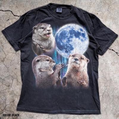 Otter Moon Shirt, Aurora Borealis Graphic Tee, Celestial Otters T-Shirt, Nature Lover Gift