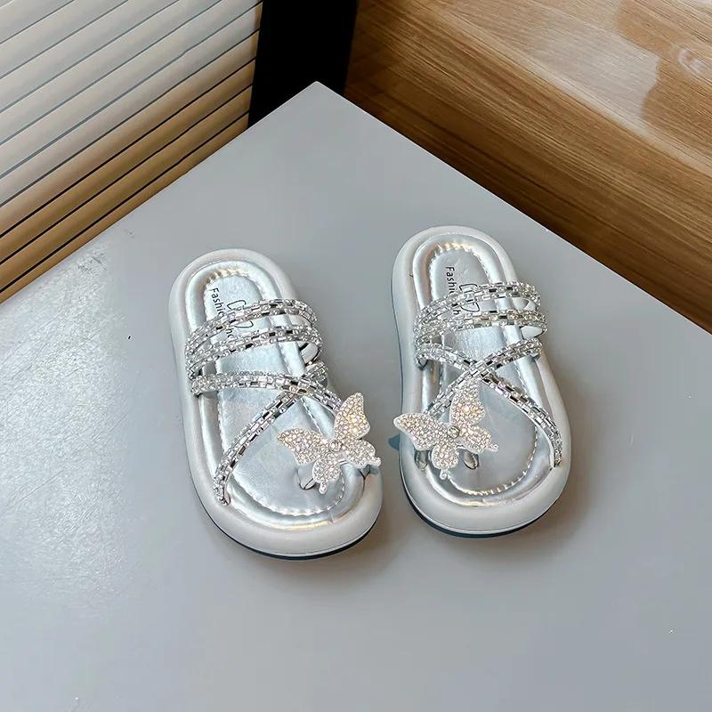 

Children Shoes Designer Fashion Soft Soled Rhinestone Slippers Summer Versatile Anti Slip Flat Slippers Outdoor Girls Sneakers 30insole19.3cm