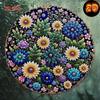 Vintage Round Mandala Metal Wall Art 8 Inch Turquoise Blue Golden Boho Decor Aluminum Sign Home Bar