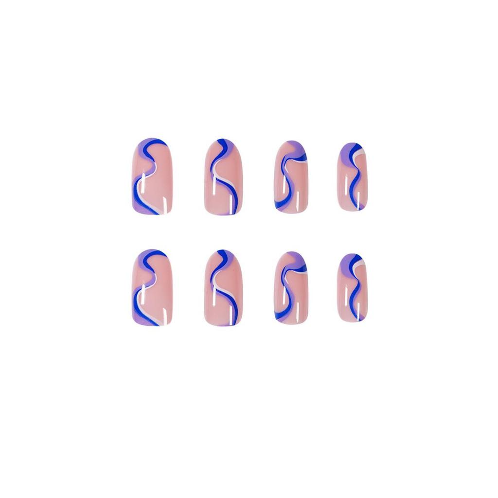 Color Block Line Design Wearable Manicure Nail Stickers – Removable False Nails