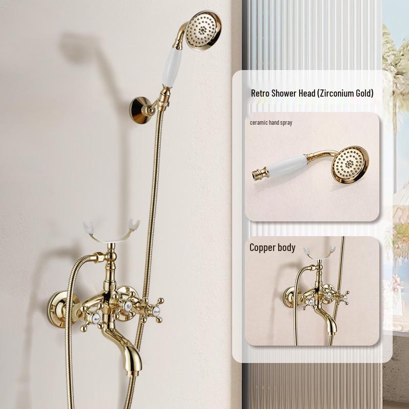 

Французский винтажный душевой набор с двумя ручками, медь, золото