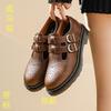 Mary Jane Shoes Leather Low-top Small Leather Shoes Women's Crazy Horse Brown Fashion Student Casual Shoes