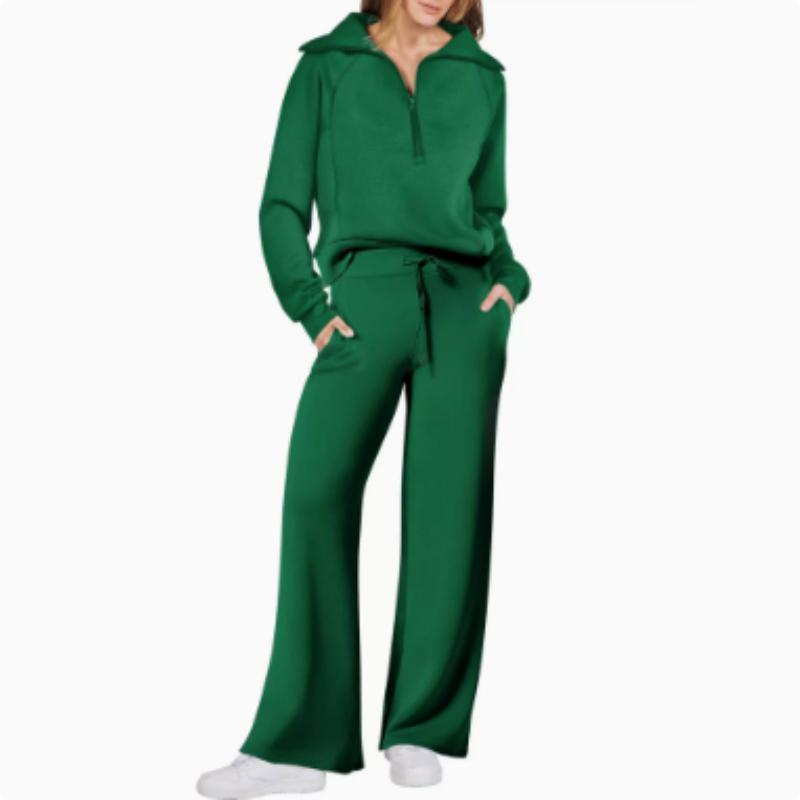 Lässiges Swear Set für Damen für Frühling/Herbst, Reißverschluss Langarm-Sweatshirt und Weitbeinige Hose 2-teiliges Set