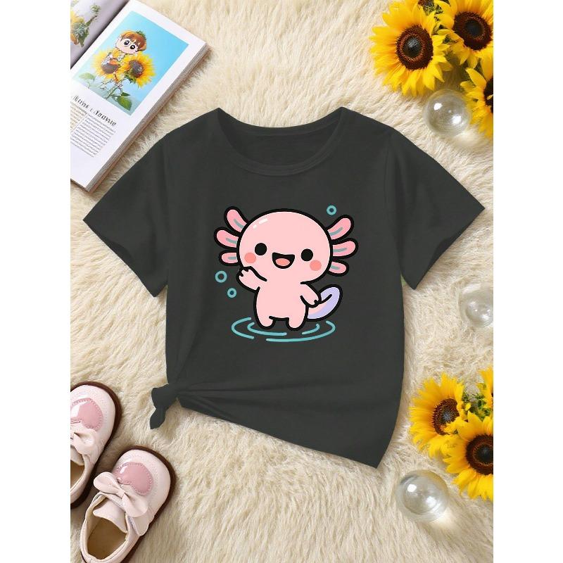 European sizes Kids' Summer T-Shirt, Suitable for Outdoor Sports, And Easy to Clean, Soft And Cute Pink Hexagonal Axolotl Cute Print T-Shirt, Unisex