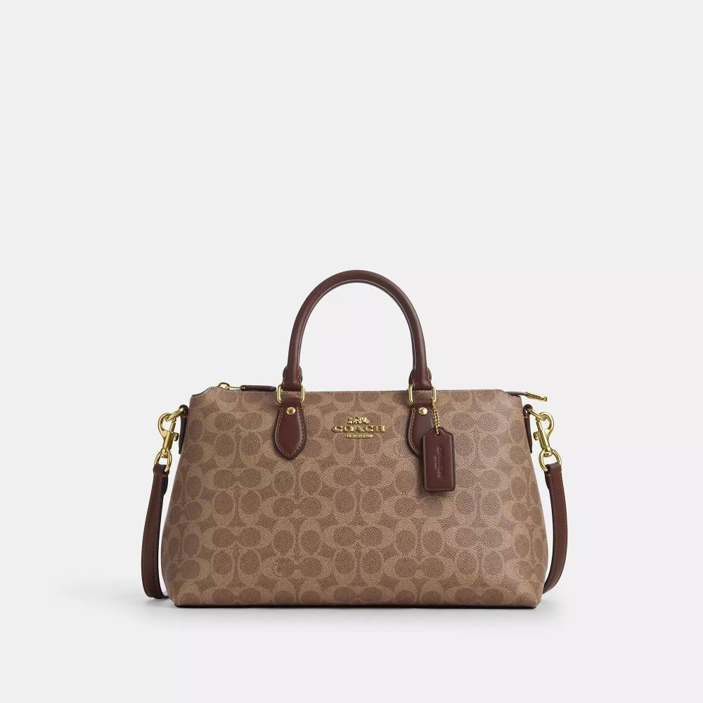 

Coach Georgia Satchel Bag In Signature Canvas Gold Tan Brown One Size