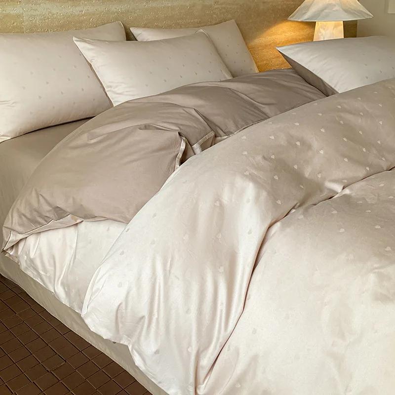 Light Luxury Satin Jacquard Solid Fitted Sheet Sets Pure Cotton Skin-Friendly Soft Quilt Cover 1.5/1.8M Bed Bedding for Adults