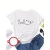 Women's Soft Pink Smile Face Graphic Tee Loose Fit Short Sleeve Summer Beach Party Casual Everyday Trendy Top