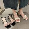 Fashion Footwear One Word with Low Heels Block Heel White Sandals for Woman Summer 2024 Pearl Roman Style Medium Buckles Women's Shoes F