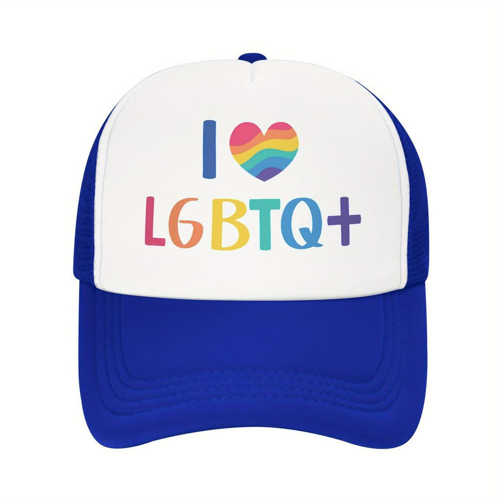 LGBT Pride Heart Print Mesh Trucker Hat Polyester Casual Unisex Adult Baseball Cap