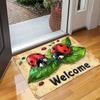 1pc Spring New Arrival Door Mat: Green Leaf Ladybug Welcomes You, Warm Welcome for Home Entry, Kitchen, Living Room, Bathroom, Bedroom - Rectangle, Ki
