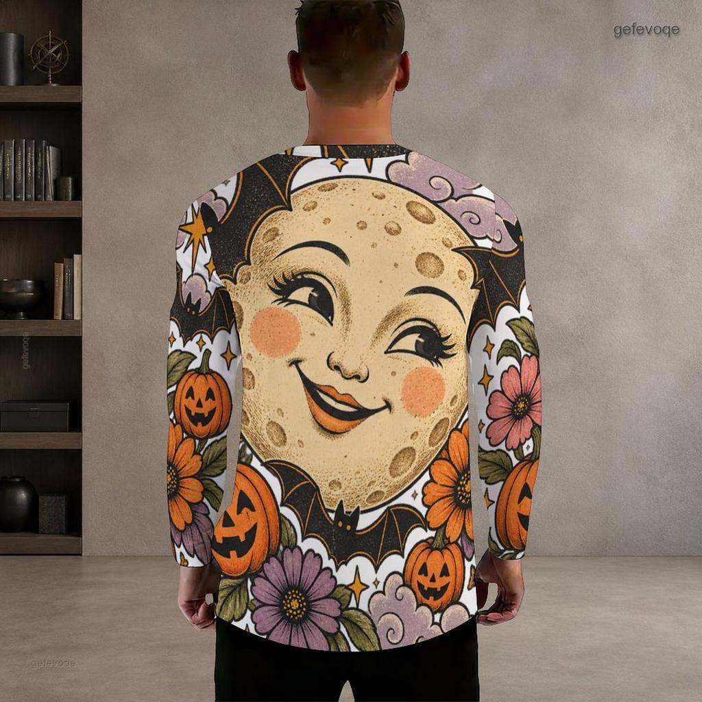 Men Plus Size Crew Neck Long Sleeve Shirt Black Gothic Skull Lion Graphic Casual Street Style Top