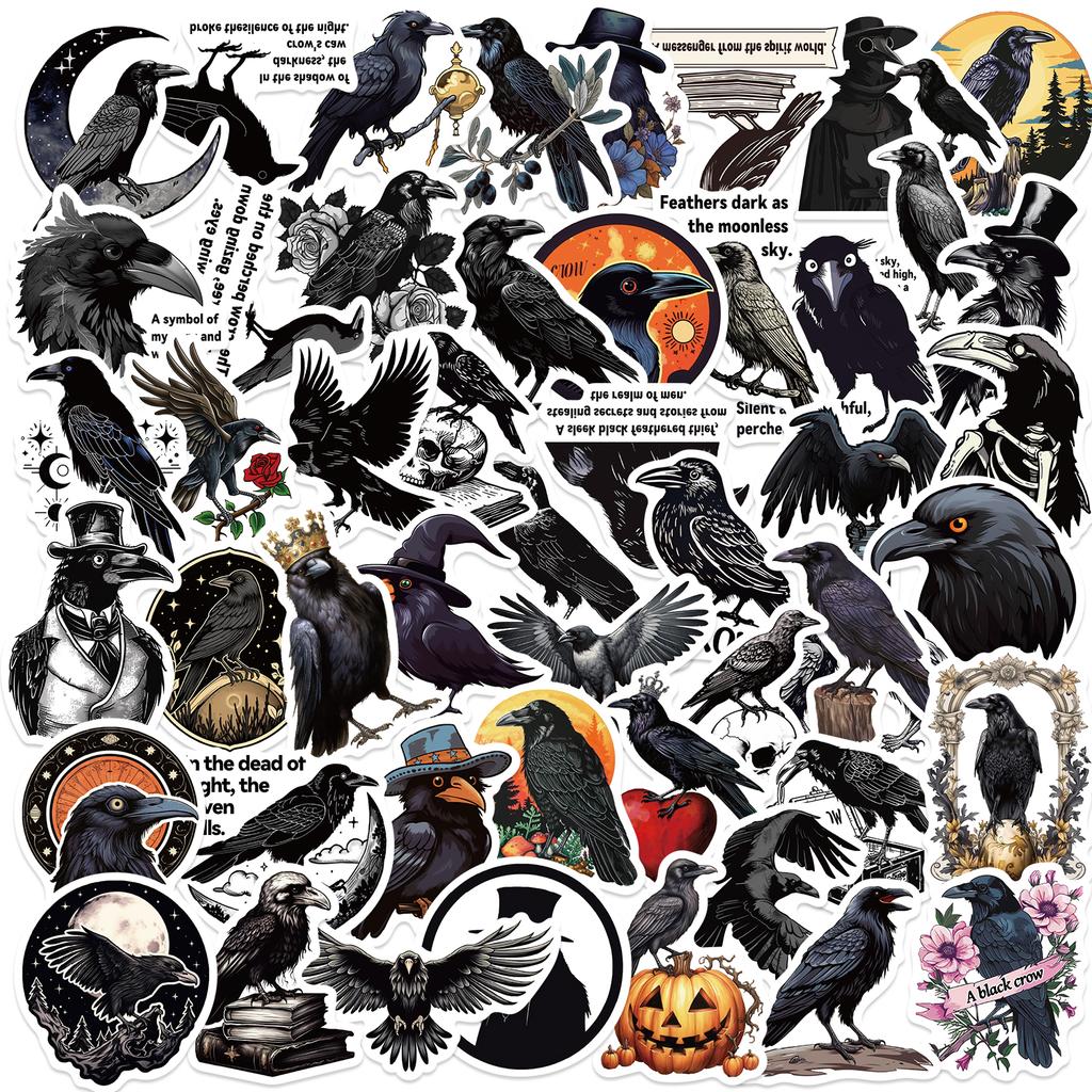 50PCS Dark Dread Crow Sticker DIY Phone Laptop Luggage Skateboard Graffiti Cartoon Animal Decals Fun for Kid Gift