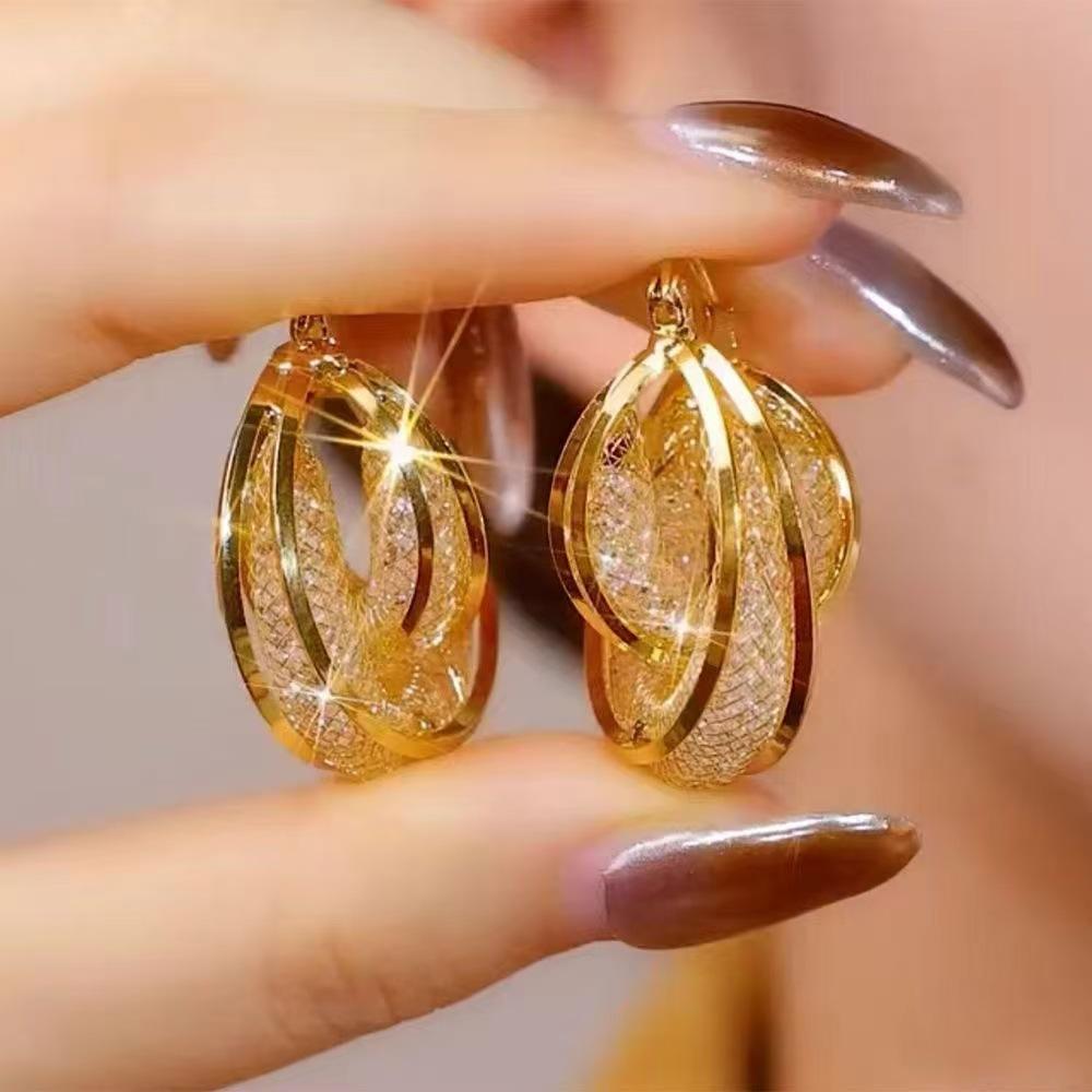 

Luxury Gold Wire Mesh Earrings Noble Cross-Buckle Earrings Noble Ring Earrings Ear Buckles Women
