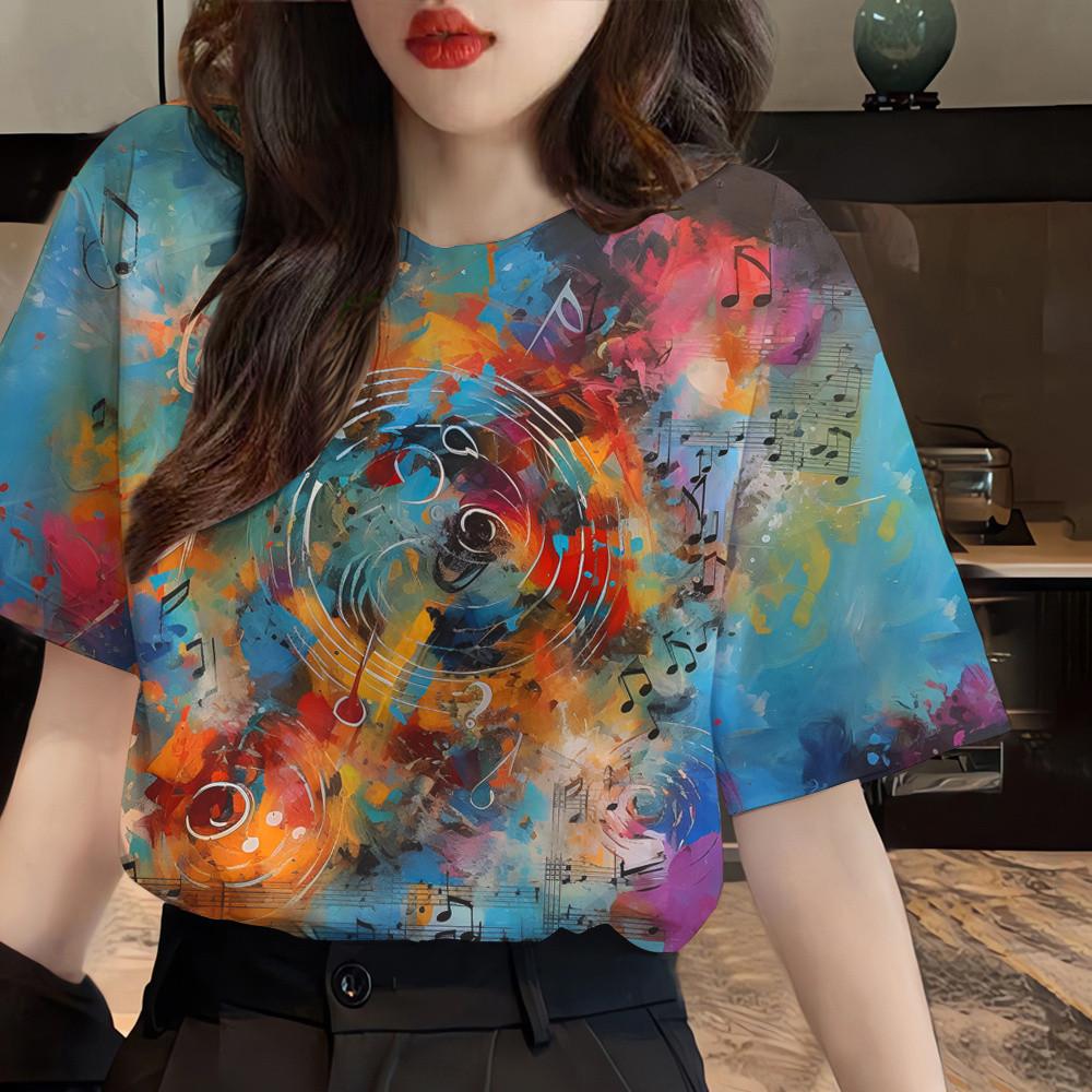 Women s Rainbow Pattern T-shirt Printed T-shirt Graffiti Casual T-shirt XS