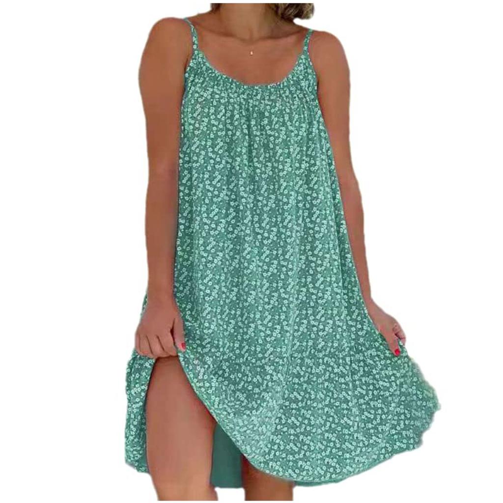 Women's Fashion Casual Solid Color Round Neck Polka Dot Print Sling Dress