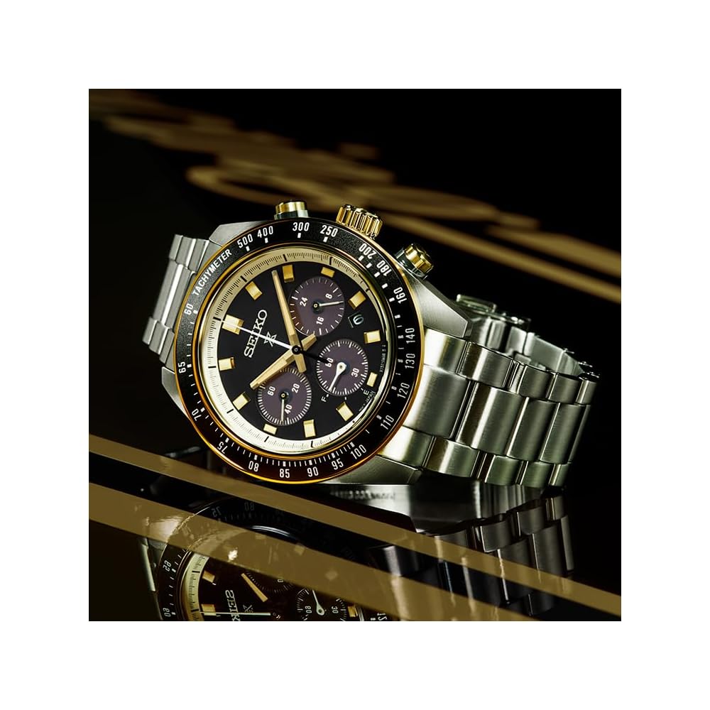 Seiko Prospex SBDL109 Men's Solar Watch Black Gold Chronograph Tachymeter Stainless Steel