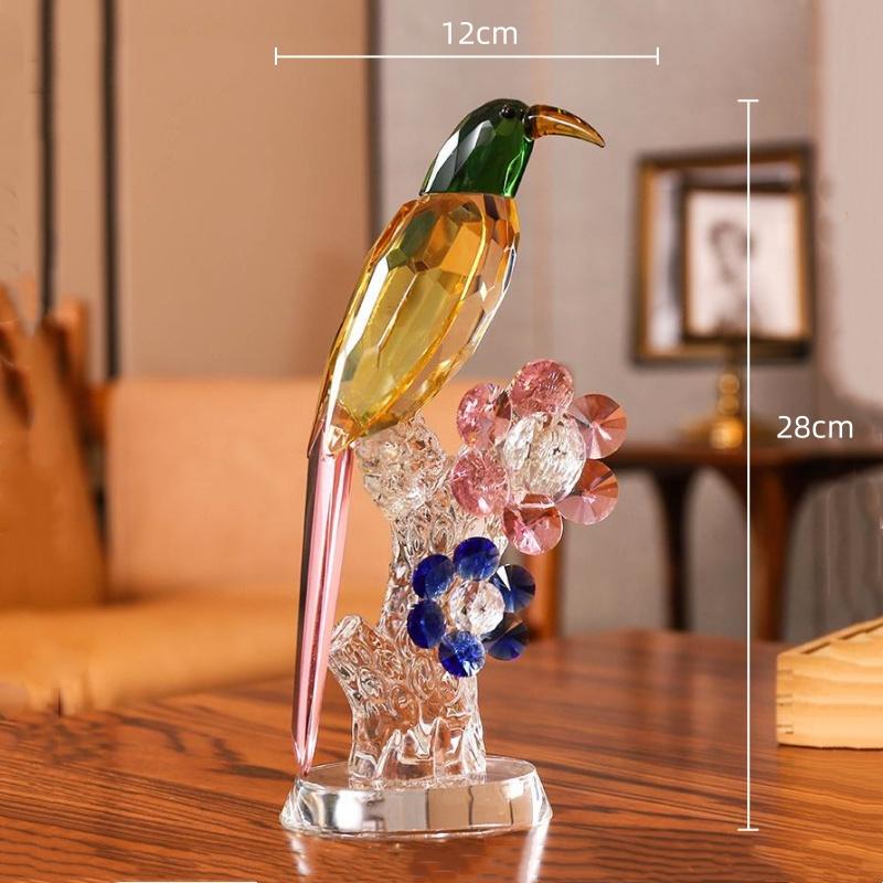 Crystal Bird Stained Glass Handicraft Crystal Psittacula Artificial Animal Sculpture Decorative Figurines Home Decoration