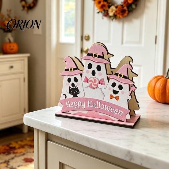 Solid Wood Napkin Tray Halloween Wooden Holder, Cute Pastel Pumpkin Ghost Black Cat Tabletop Tissue Dispenser, Decorative Paper Towel Holder