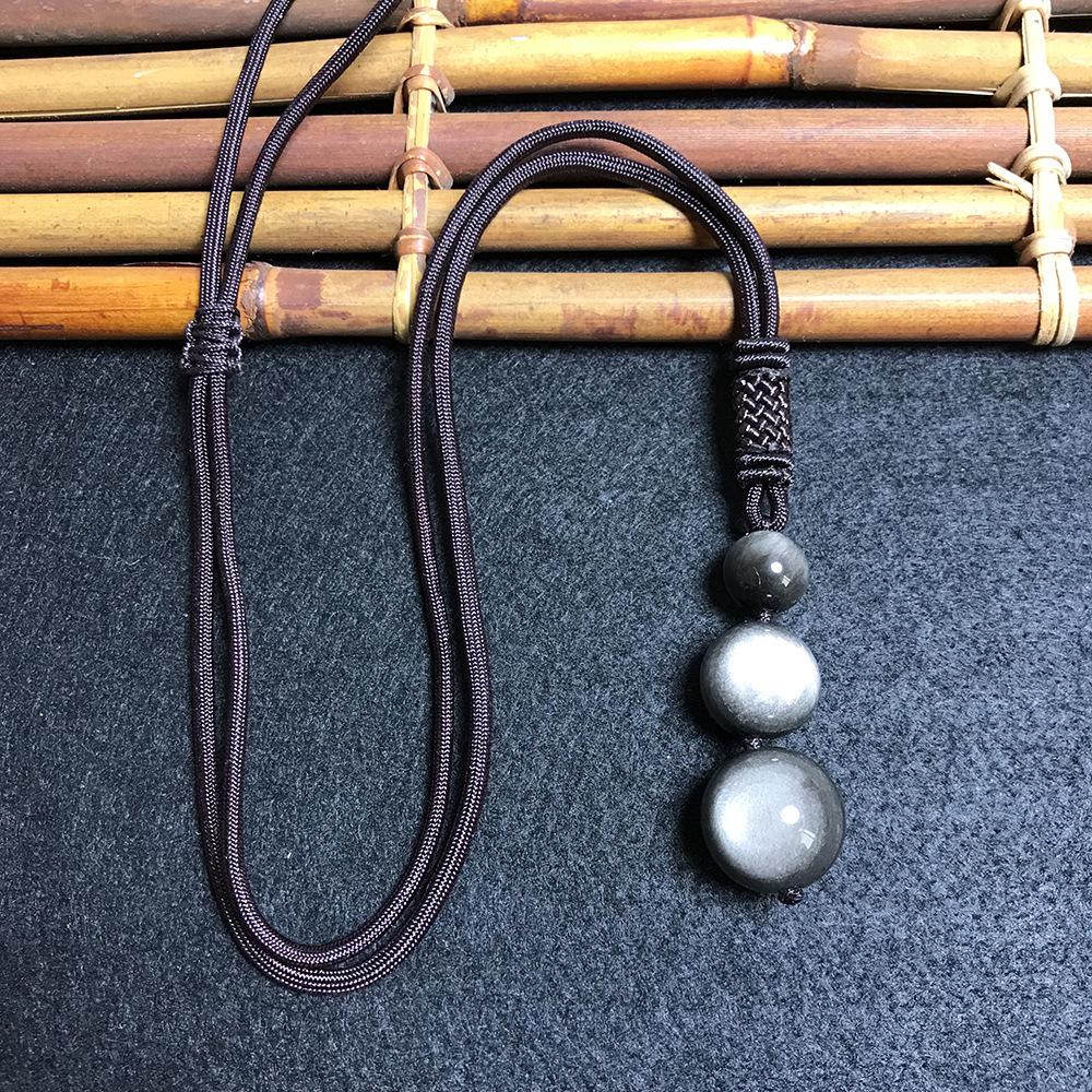 16MM Tiger Eye & Obsidian Crystal Pendant Necklace - Unisex Agate Ornament