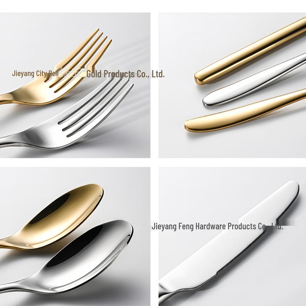 Stainless Steel 304 Cutlery Set: Fork, Spoon, Knife for Hotel, Home, Western Cuisine, Includes Soup and Coffee Spoon, Steak Knife, and Fork.
