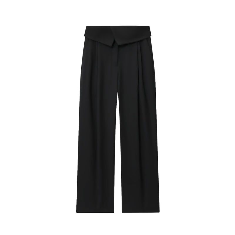 Kaslead New Women clothes Western Style Fashion Simple and Versatile Curling Waist Pants 8619461