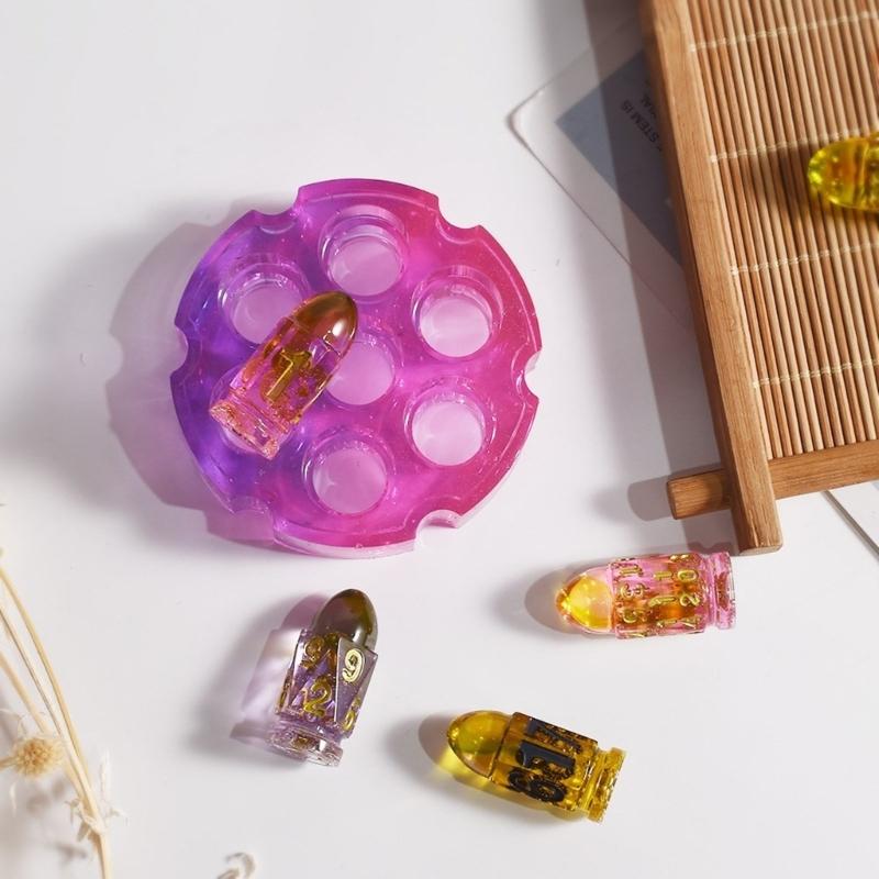 7 Hole Bullet Head Dices Mold Dices Storgae Box Silicone Molds DIY Crystal Epoxy Resin Mold Digital Game Easy To Release