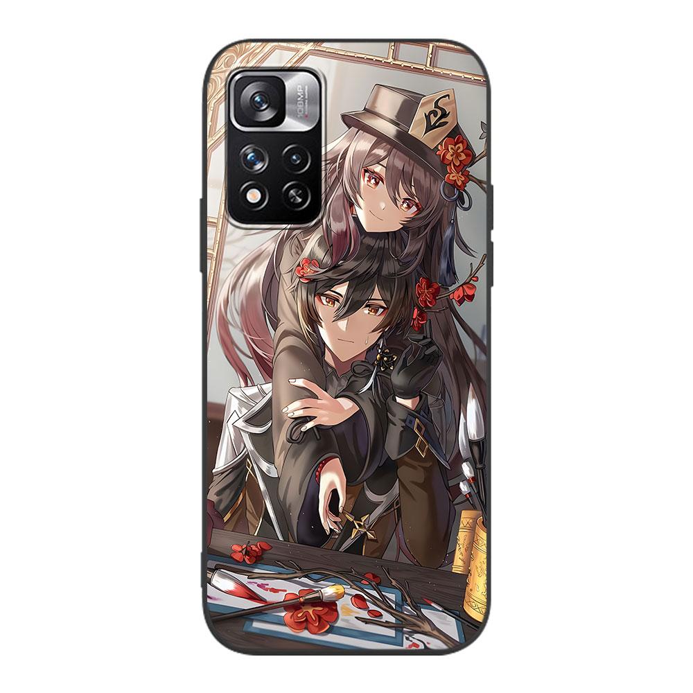 Genshin Impact Hu Tao Case for Xiaomi Redmi 10 10C 12C 9 Prime 9C 9A 12 10A 9T K40 Pro Black Soft TPU Mobile Phone Bag Cover