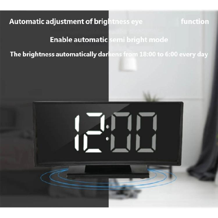 Stylish Digital Room Clock With Large Curved LED Panel And Different Alarm Sounds Contemporary Alarm Clock