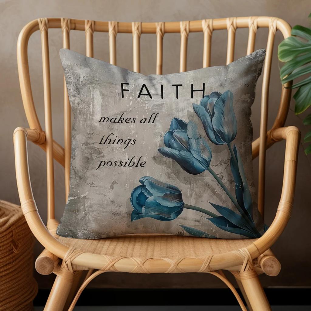 Blue tulip decorative pillowcase, pillowcase ultra-soft polyester material living room sofa back car pillowcase decoration