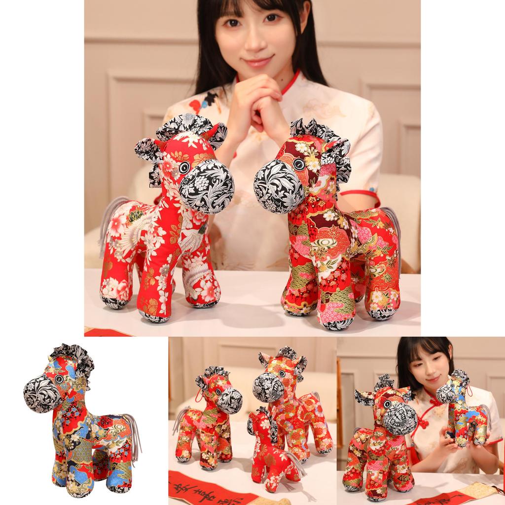 Chinese New Year Pony Plush Toy With Cloud Pattern Cotton For Gift And Decor