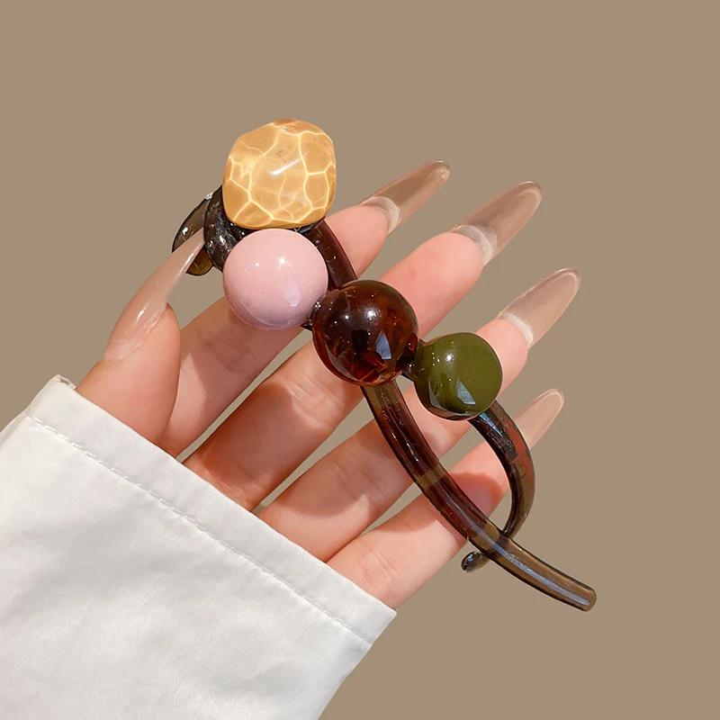 New Irregular Twist Clip Disc Hair Grab Clip for Women Elegant Colorful Beads Twisted Hairpin Girl Hair Accessories